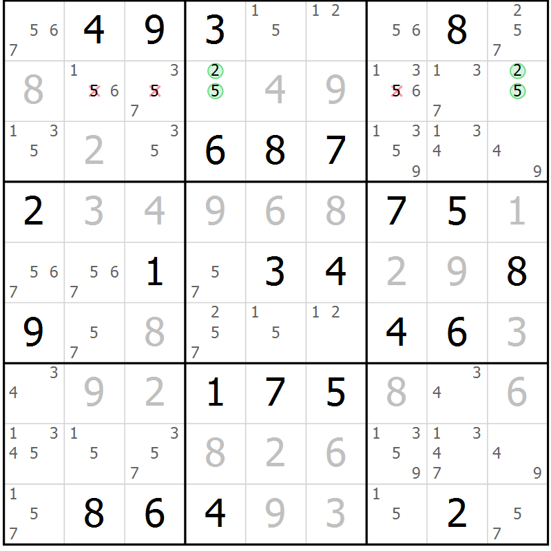 Position des candidats pour la solution de la Gr 45 page 48 du magazine de sudoku Maestro n° 102