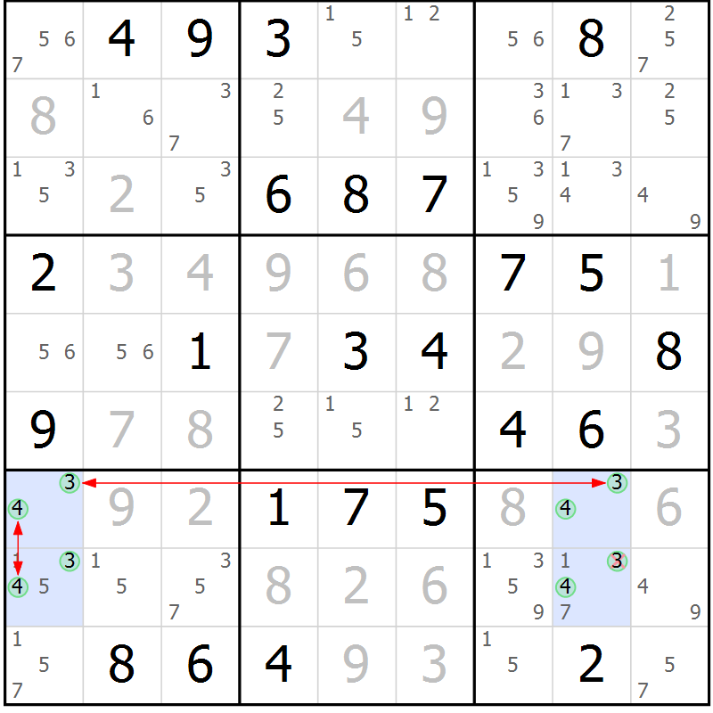 Position des candidats pour la solution de la Gr 45 page 48 du magazine de sudoku Maestro n° 102