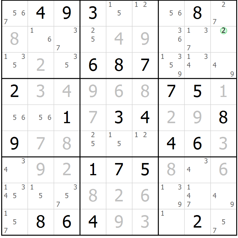 Position des candidats pour la solution de la Gr 45 page 48 du magazine de sudoku Maestro n° 102