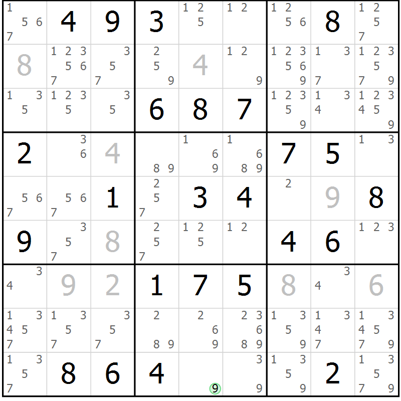 Position des candidats pour la solution de la Gr 45 page 48 du magazine de sudoku Maestro n° 102