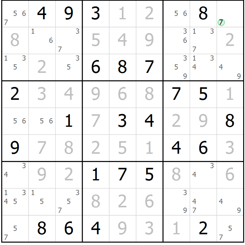 Position des candidats pour la solution de la Gr 45 page 48 du magazine de sudoku Maestro n° 102