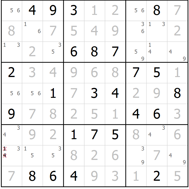 Position des candidats pour la solution de la Gr 45 page 48 du magazine de sudoku Maestro n° 102
