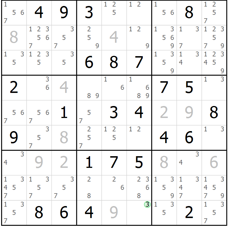 Position des candidats pour la solution de la Gr 45 page 48 du magazine de sudoku Maestro n° 102
