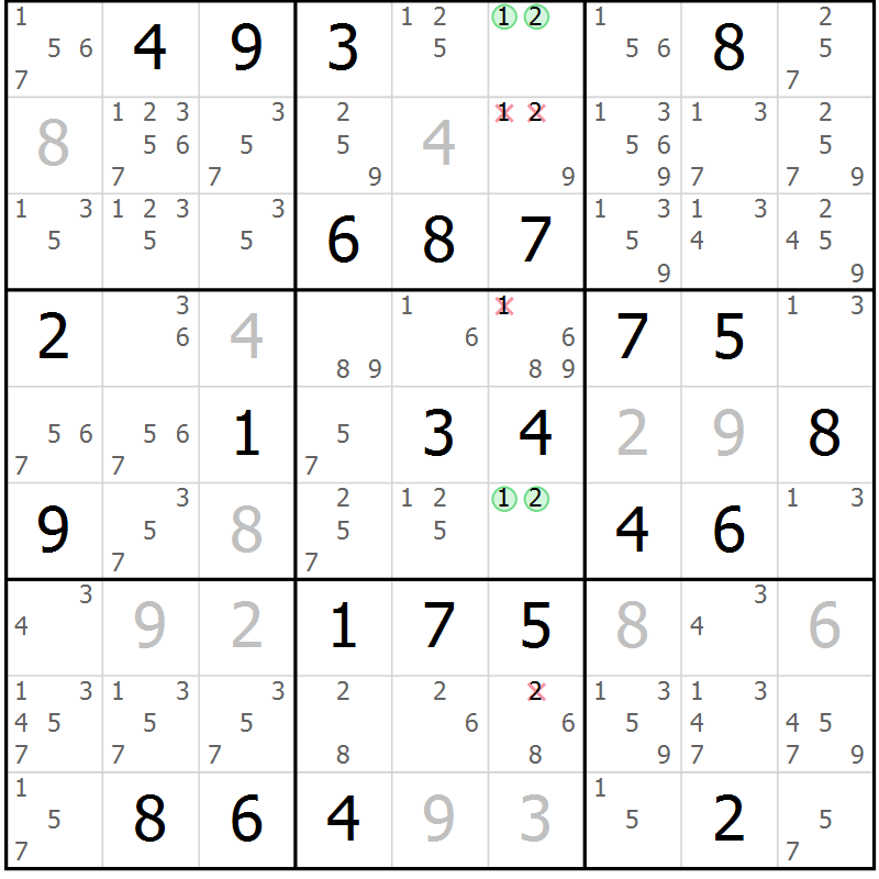 Position des candidats pour la solution de la Gr 45 page 48 du magazine de sudoku Maestro n° 102