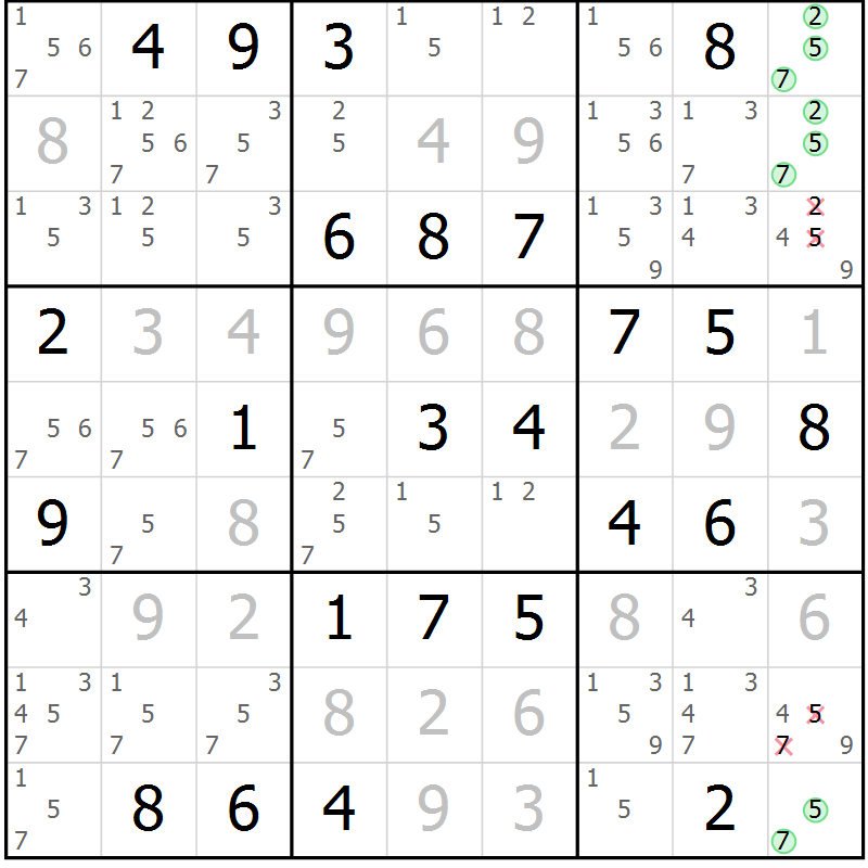 Position des candidats pour la solution de la Gr 45 page 48 du magazine de sudoku Maestro n° 102