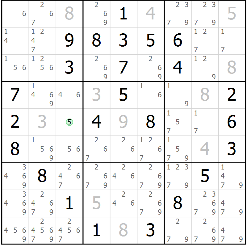 Position des candidats pour la solution de la Gr 46 page 49 du magazine de sudoku Maestro n° 102