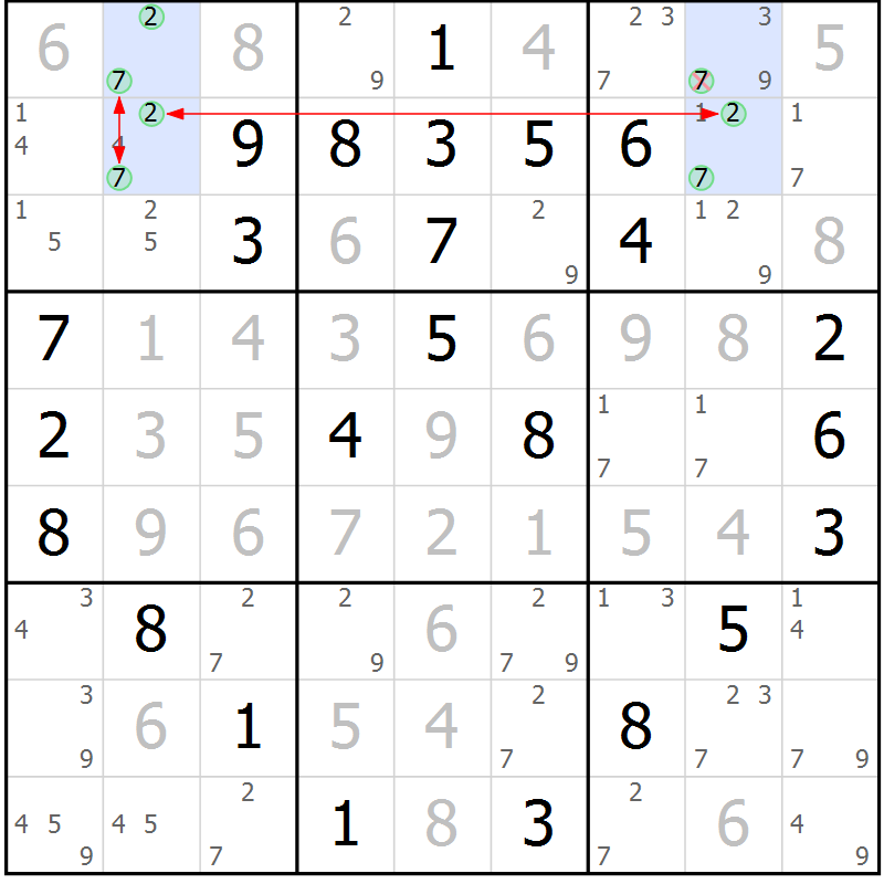 Position des candidats pour la solution de la Gr 46 page 49 du magazine de sudoku Maestro n° 102