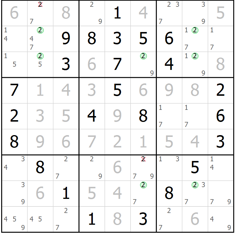 Position des candidats pour la solution de la Gr 46 page 49 du magazine de sudoku Maestro n° 102