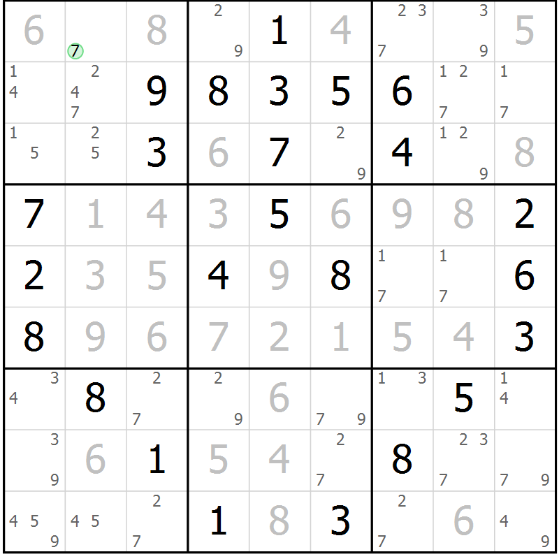 Position des candidats pour la solution de la Gr 46 page 49 du magazine de sudoku Maestro n° 102