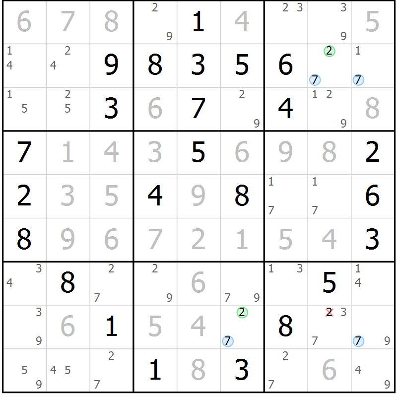 Position des candidats pour la solution de la Gr 46 page 49 du magazine de sudoku Maestro n° 102