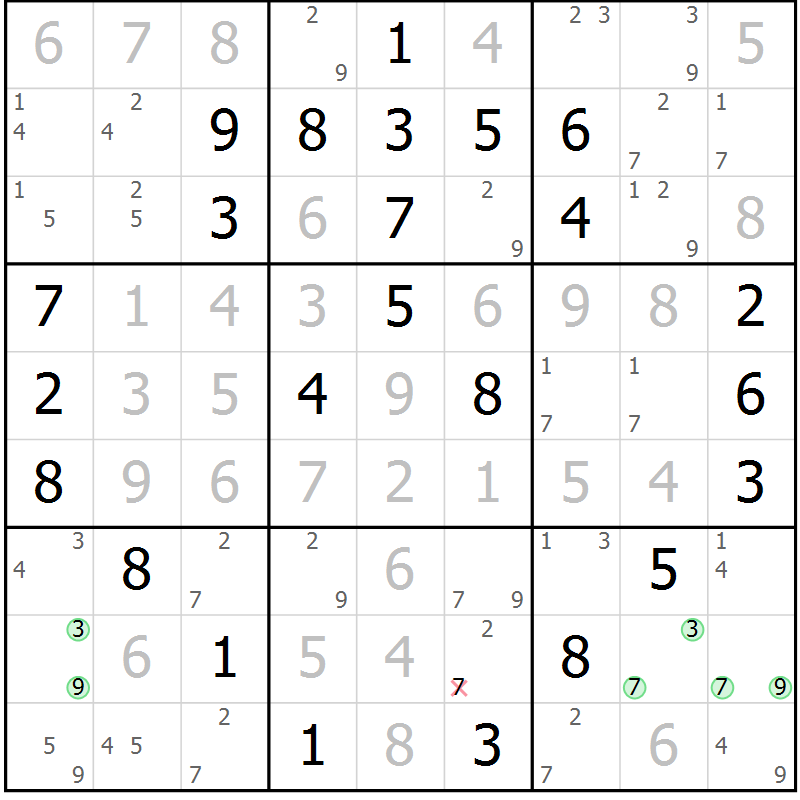 Position des candidats pour la solution de la Gr 46 page 49 du magazine de sudoku Maestro n° 102