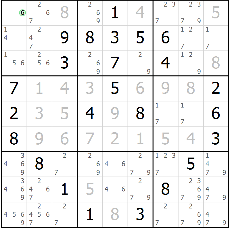 Position des candidats pour la solution de la Gr 46 page 49 du magazine de sudoku Maestro n° 102