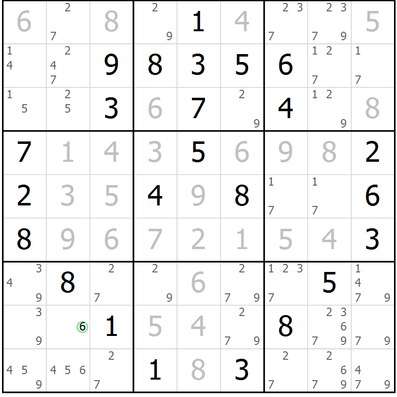 Position des candidats pour la solution de la Gr 46 page 49 du magazine de sudoku Maestro n° 102