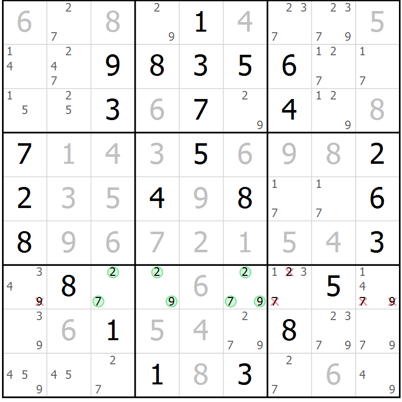 Position des candidats pour la solution de la Gr 46 page 49 du magazine de sudoku Maestro n° 102