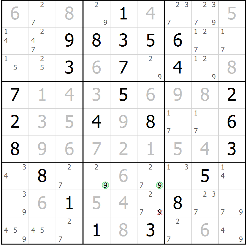 Position des candidats pour la solution de la Gr 46 page 49 du magazine de sudoku Maestro n° 102