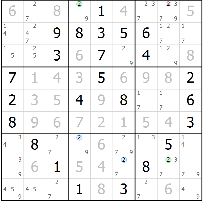 Position des candidats pour la solution de la Gr 46 page 49 du magazine de sudoku Maestro n° 102