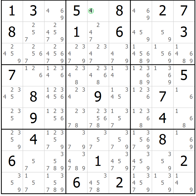 Position des candidats pour la solution de la Gr 47 page 50 du magazine de sudoku Maestro n° 102