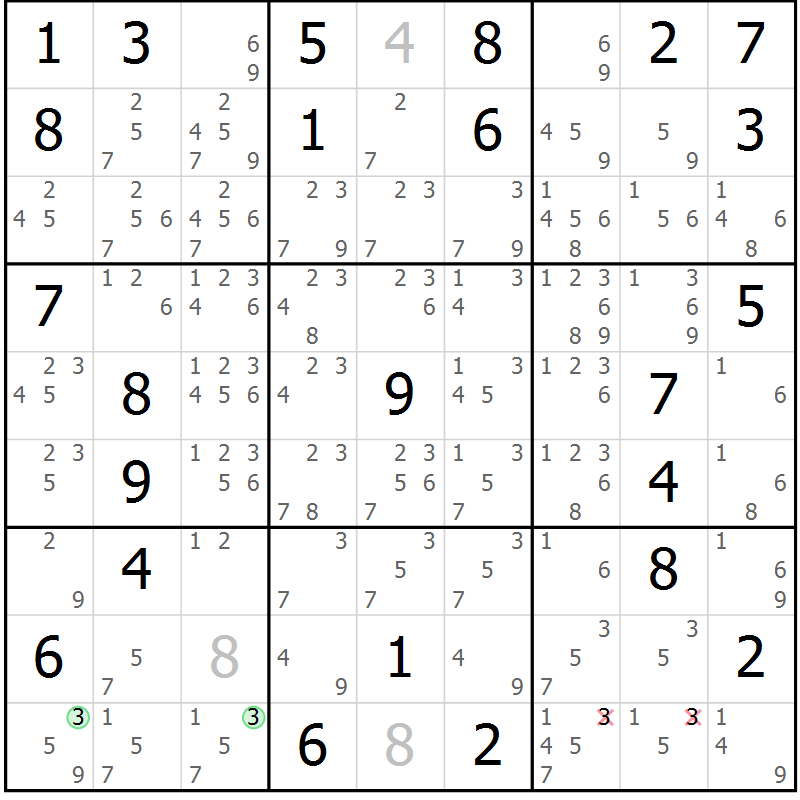 Position des candidats pour la solution de la Gr 47 page 50 du magazine de sudoku Maestro n° 102