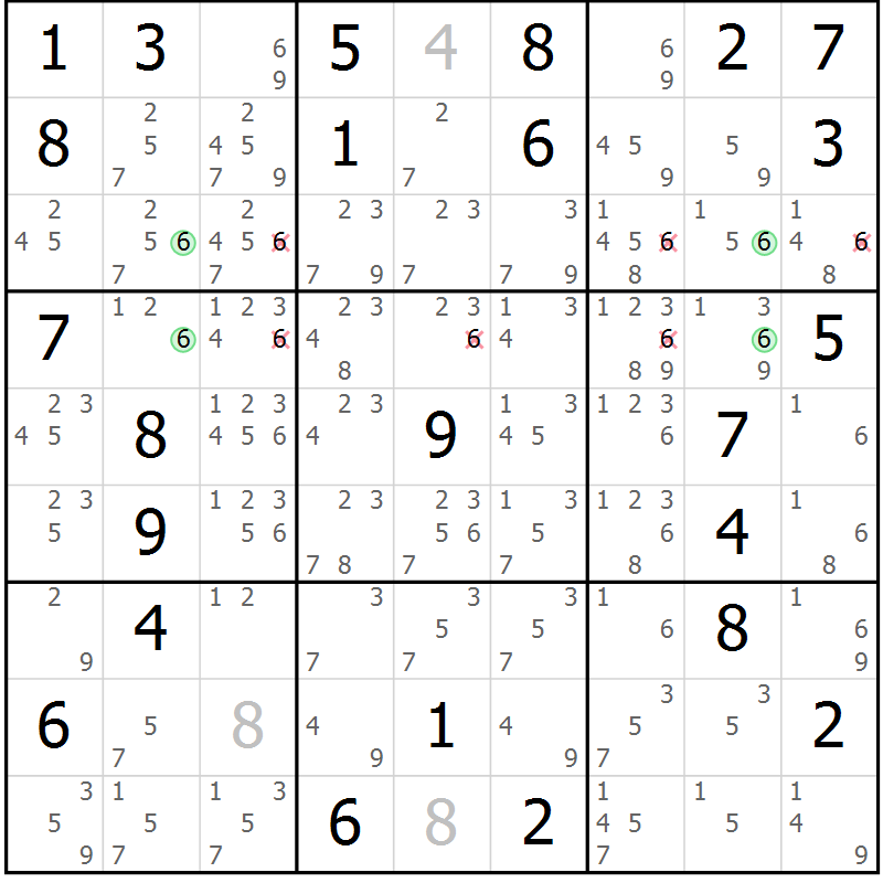 Position des candidats pour la solution de la Gr 47 page 50 du magazine de sudoku Maestro n° 102