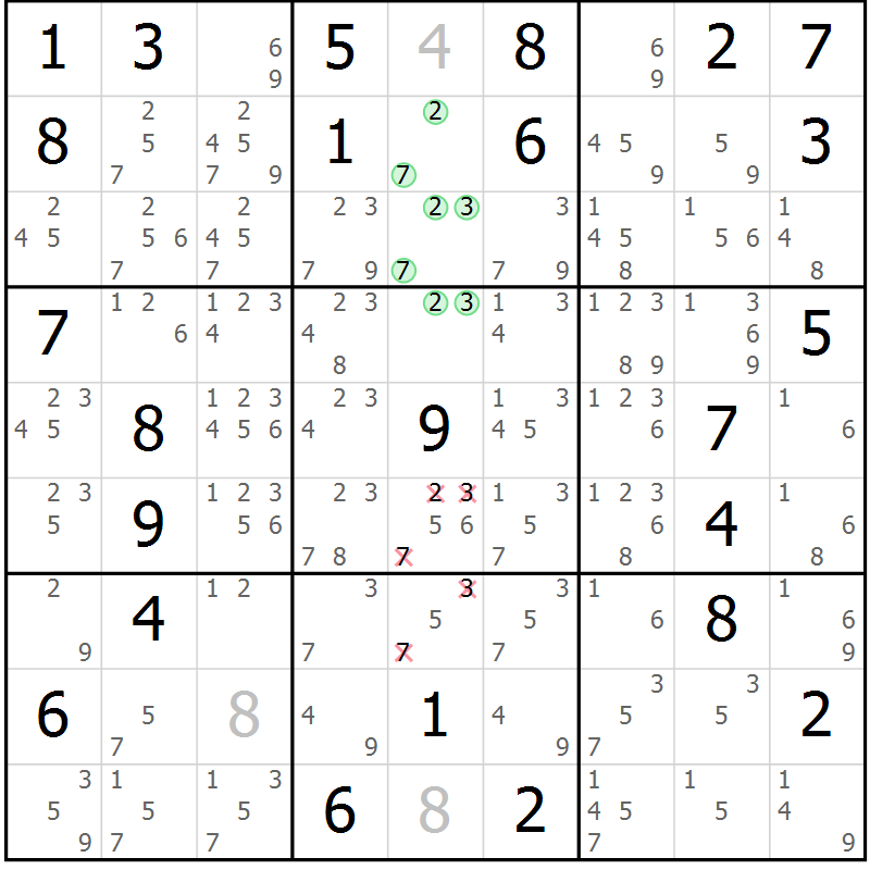 Position des candidats pour la solution de la Gr 47 page 50 du magazine de sudoku Maestro n° 102