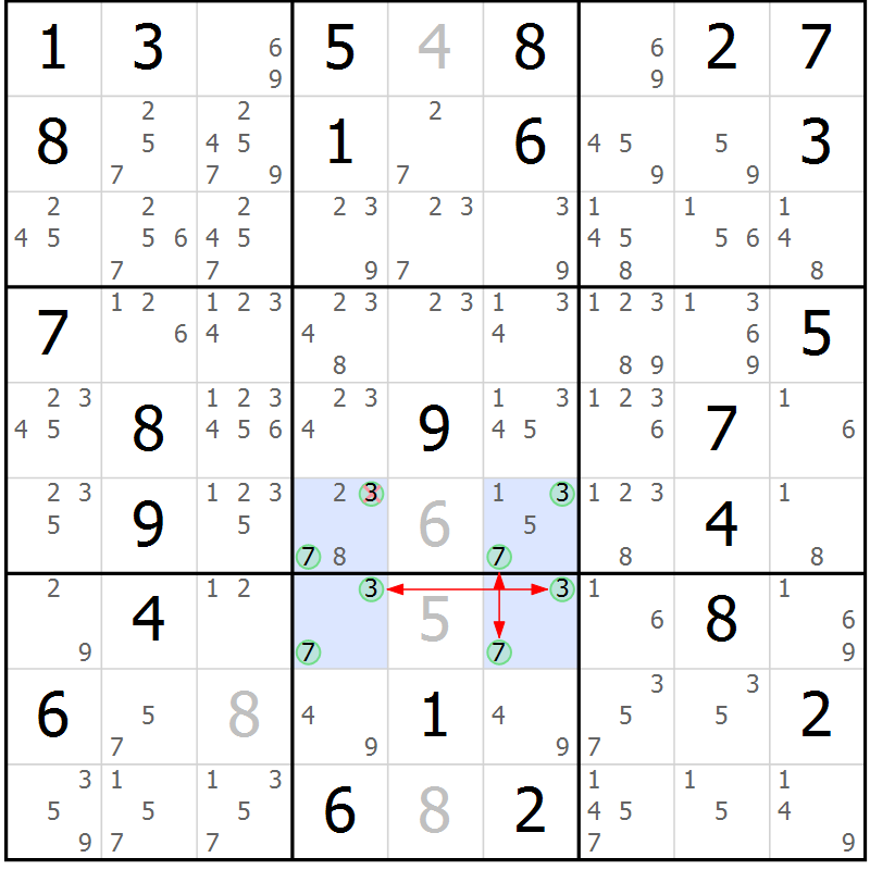 Position des candidats pour la solution de la Gr 47 page 50 du magazine de sudoku Maestro n° 102