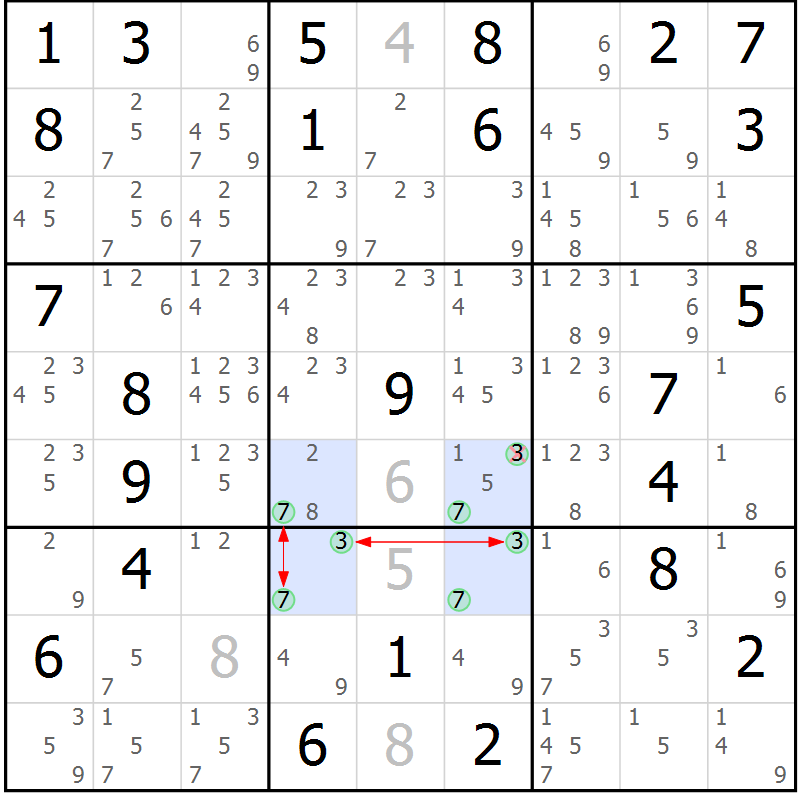 Position des candidats pour la solution de la Gr 47 page 50 du magazine de sudoku Maestro n° 102