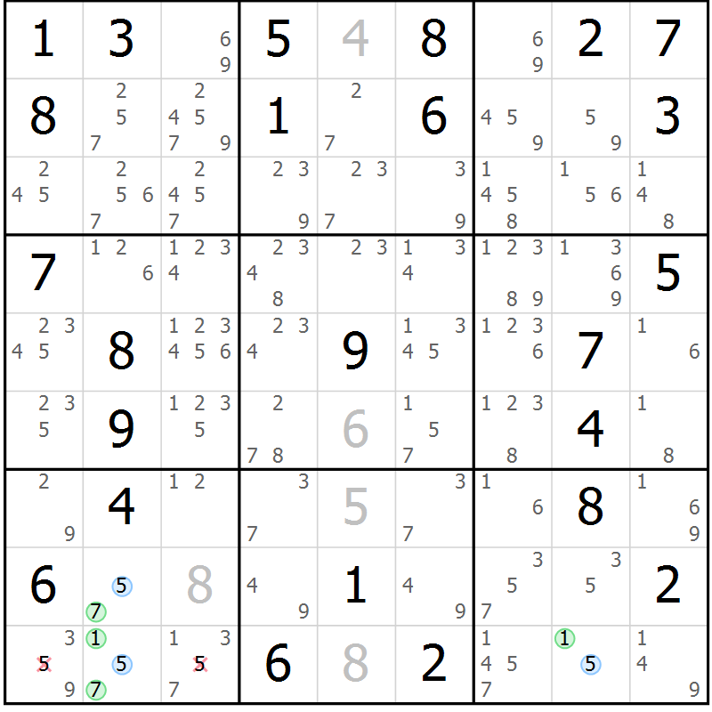 Position des candidats pour la solution de la Gr 47 page 50 du magazine de sudoku Maestro n° 102