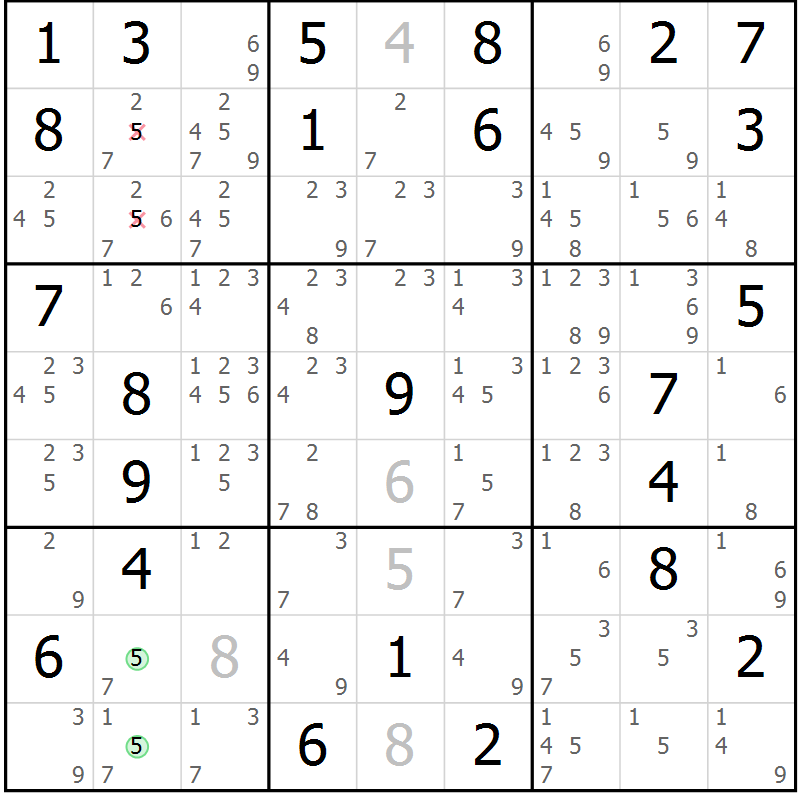 Position des candidats pour la solution de la Gr 47 page 50 du magazine de sudoku Maestro n° 102