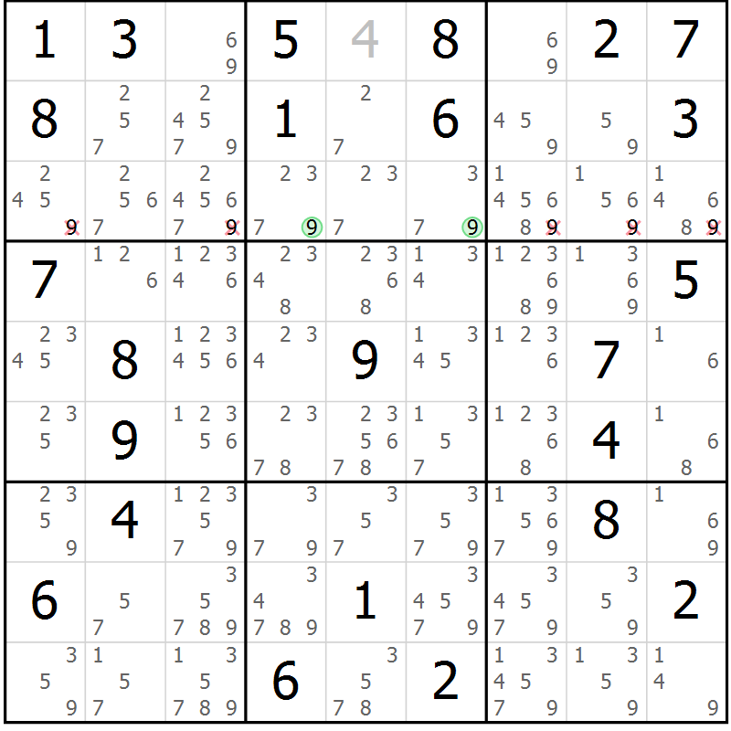 Position des candidats pour la solution de la Gr 47 page 50 du magazine de sudoku Maestro n° 102