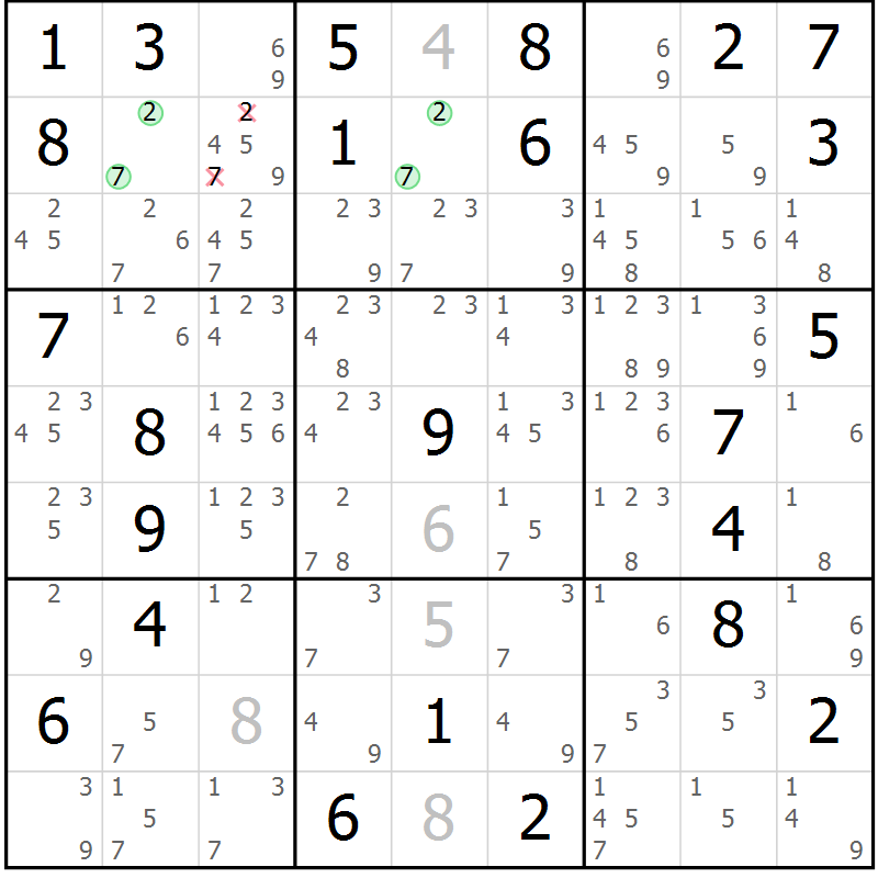 Position des candidats pour la solution de la Gr 47 page 50 du magazine de sudoku Maestro n° 102