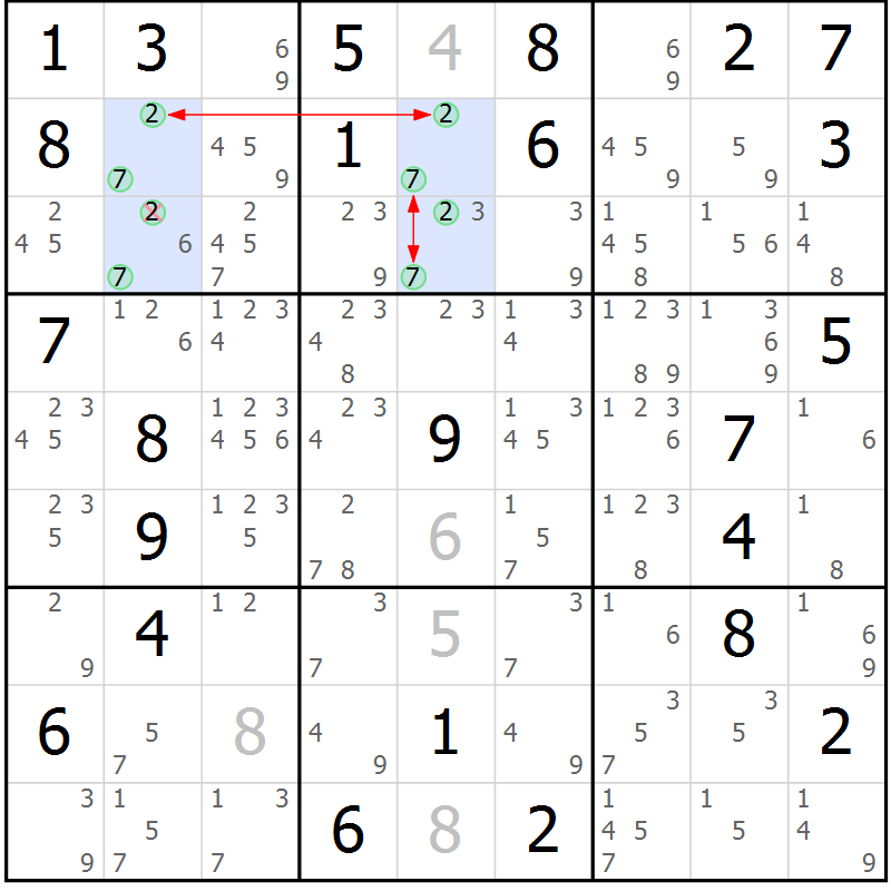 Position des candidats pour la solution de la Gr 47 page 50 du magazine de sudoku Maestro n° 102