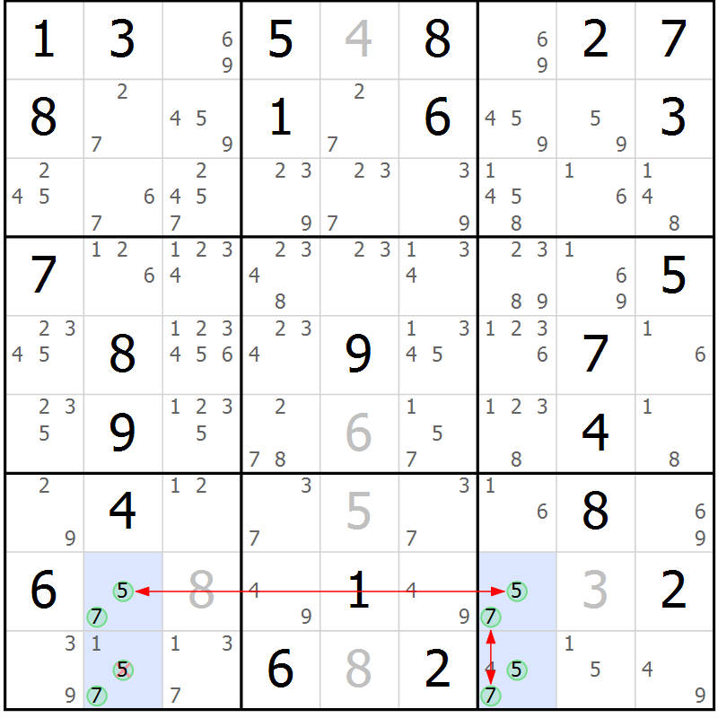Position des candidats pour la solution de la Gr 47 page 50 du magazine de sudoku Maestro n° 102
