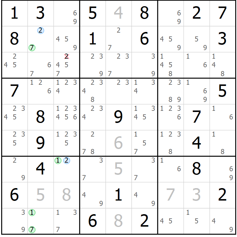 Position des candidats pour la solution de la Gr 47 page 50 du magazine de sudoku Maestro n° 102