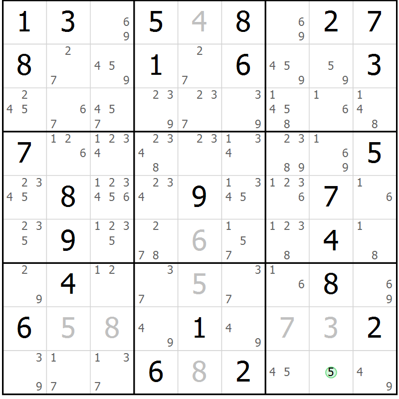 Position des candidats pour la solution de la Gr 47 page 50 du magazine de sudoku Maestro n° 102