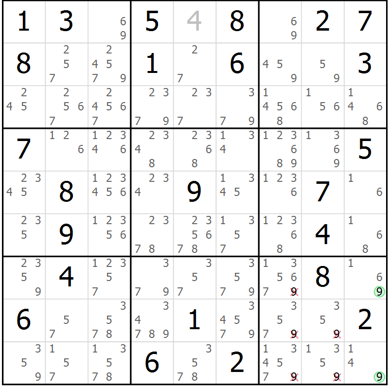 Position des candidats pour la solution de la Gr 47 page 50 du magazine de sudoku Maestro n° 102