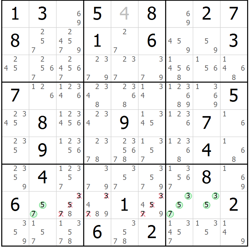 Position des candidats pour la solution de la Gr 47 page 50 du magazine de sudoku Maestro n° 102