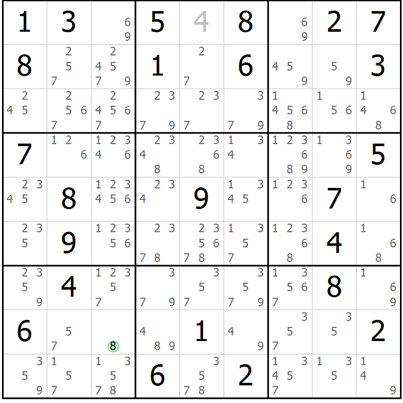 Position des candidats pour la solution de la Gr 47 page 50 du magazine de sudoku Maestro n° 102