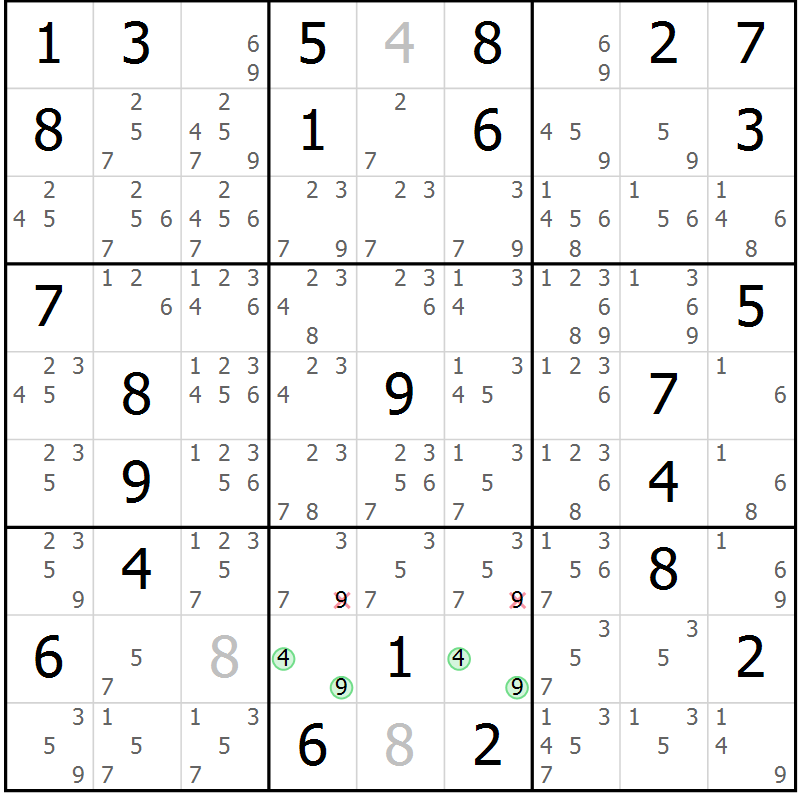 Position des candidats pour la solution de la Gr 47 page 50 du magazine de sudoku Maestro n° 102
