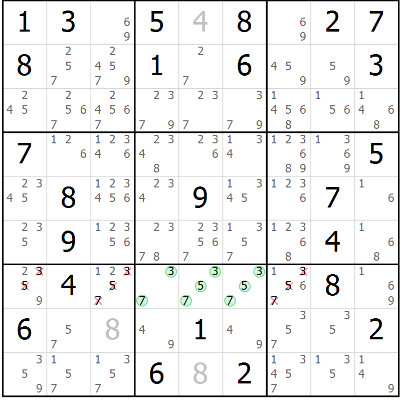 Position des candidats pour la solution de la Gr 47 page 50 du magazine de sudoku Maestro n° 102