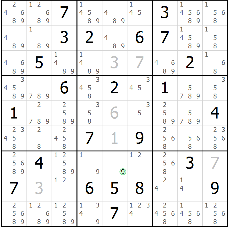 Position des candidats pour la solution de la Gr 48 page 51 du magazine de sudoku Maestro n° 102