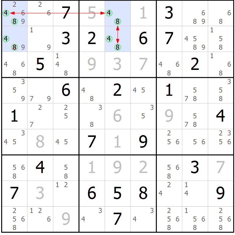 Position des candidats pour la solution de la Gr 48 page 51 du magazine de sudoku Maestro n° 102