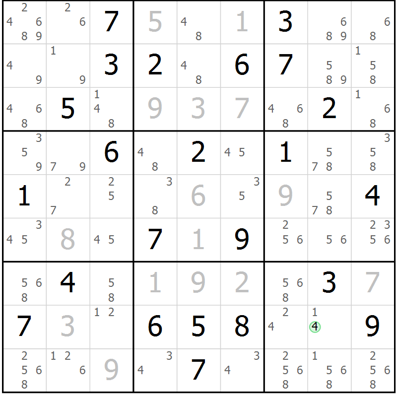 Position des candidats pour la solution de la Gr 48 page 51 du magazine de sudoku Maestro n° 102