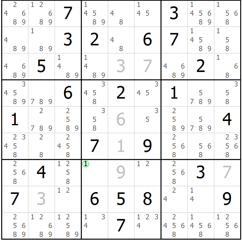 Position des candidats pour la solution de la Gr 48 page 51 du magazine de sudoku Maestro n° 102