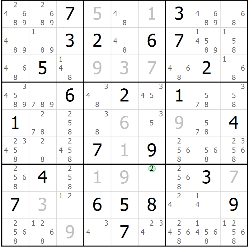 Position des candidats pour la solution de la Gr 48 page 51 du magazine de sudoku Maestro n° 102