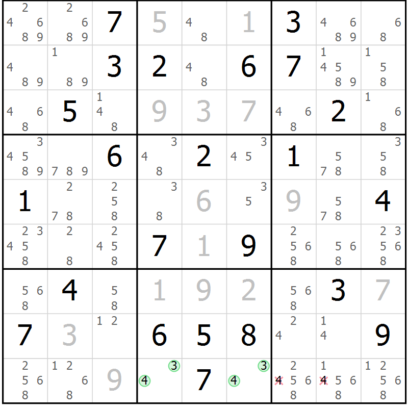Position des candidats pour la solution de la Gr 48 page 51 du magazine de sudoku Maestro n° 102