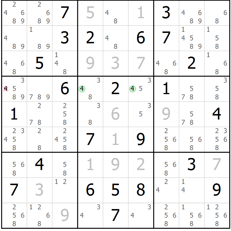 Position des candidats pour la solution de la Gr 48 page 51 du magazine de sudoku Maestro n° 102