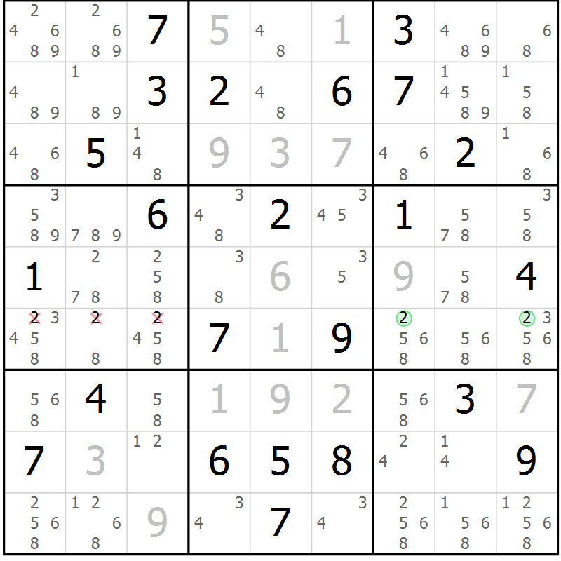 Position des candidats pour la solution de la Gr 48 page 51 du magazine de sudoku Maestro n° 102