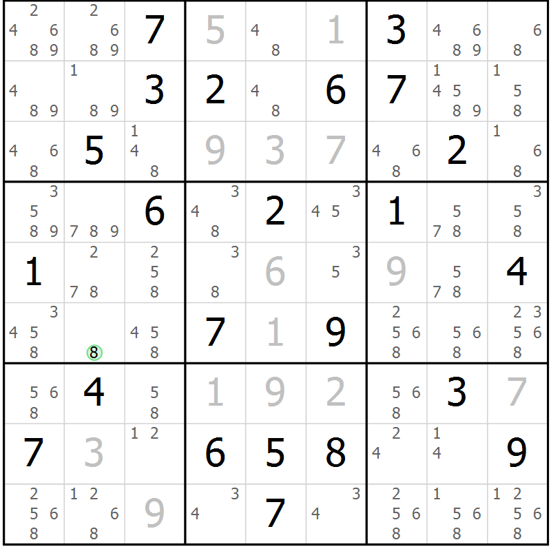 Position des candidats pour la solution de la Gr 48 page 51 du magazine de sudoku Maestro n° 102