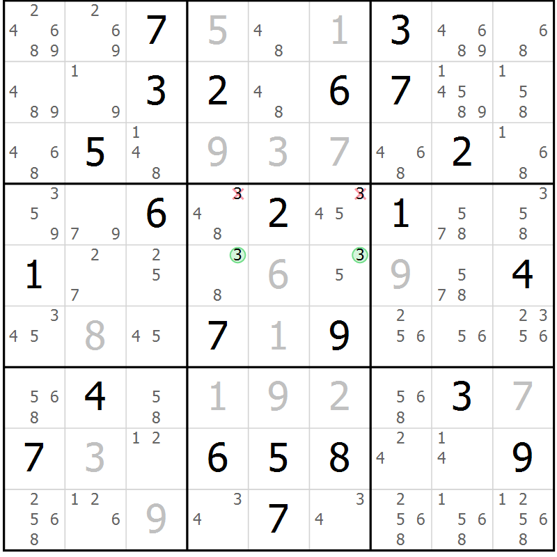 Position des candidats pour la solution de la Gr 48 page 51 du magazine de sudoku Maestro n° 102