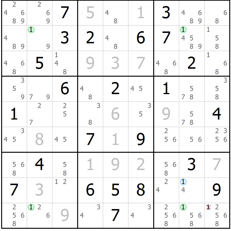 Position des candidats pour la solution de la Gr 48 page 51 du magazine de sudoku Maestro n° 102